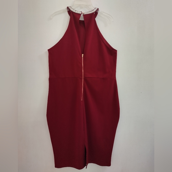 PLUS SIZE BURGUNDY HALTER JEWELED NECK COCKTAIL DRESS SIZE 3XL - Picture 8 of 12